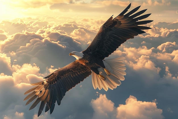 A majestic eagle soaring through the clouds