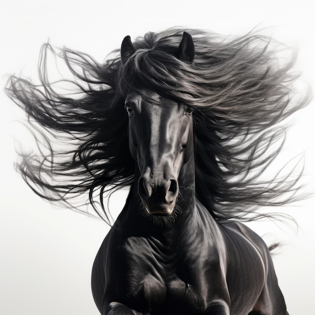 Photo majestic elegance capturing the enchanting allure of a black stallion concealed in windswept mane