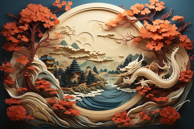 Majestic Elegance Colorful Chinese Dragon Paper Cutout