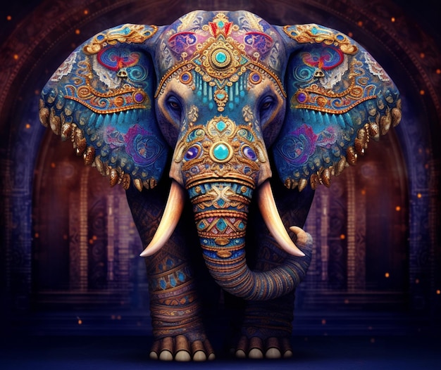 A majestic elephant dressed in ornate decorations