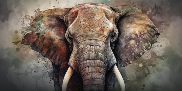 The Majestic Elephant in Sepia A Watercolor Painting
