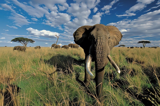 Foto maestoso elefante al tramonto generato dall'ai