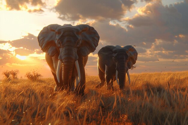 Majestic elephants roaming the savannah