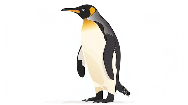 壮大な皇帝ペンギンが白い背景に高く立っています