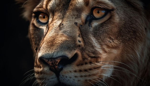 Majestic feline staring close up portrait of lion generated by AI