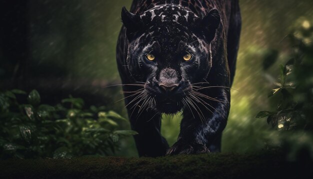 Foto un felino maestoso che cammina nella foresta pluviale tropicale generata dall'ai