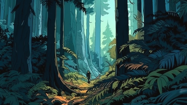 Величественные папоротниковые леса Фантастическая концепция Иллюстрационная картина