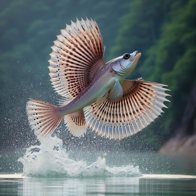 水からジャンプする壮大な魚 AI生成