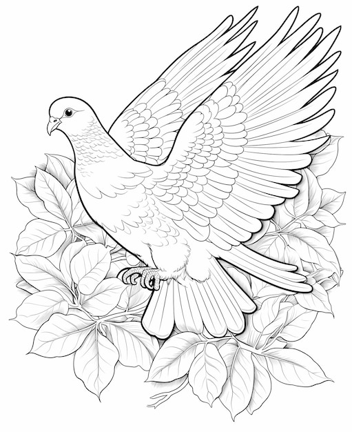 Photo majestic flight dove mandala coloring page in black and white perfect for relaxation