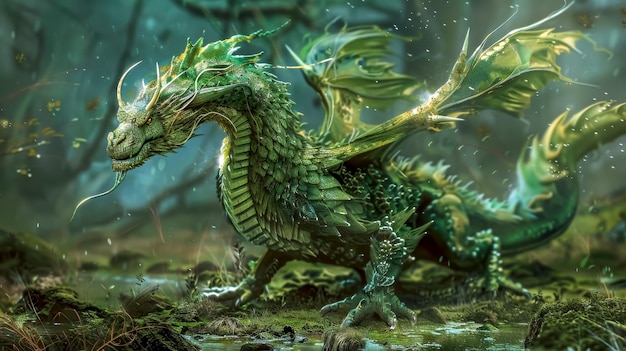 Photo majestic forest dragon in mystical woods