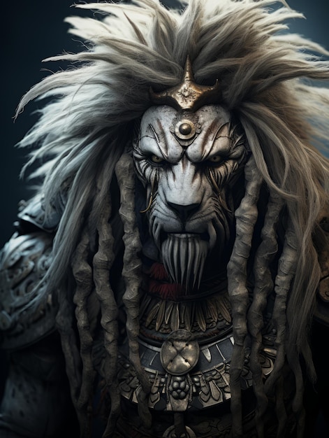 Photo the majestic fury a captivating portrait of a dark and detailed anthropomorphic lionman warrior