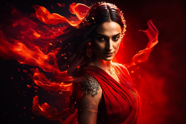 Photo the majestic fury of a mahabharat queen draupadi in red saree