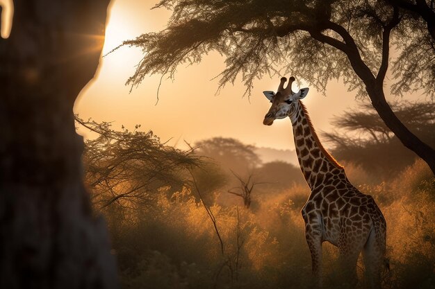 Foto maestosa giraffa in mezzo alla savana africana