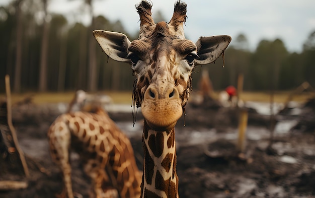 Majestic giraffe running towards camera