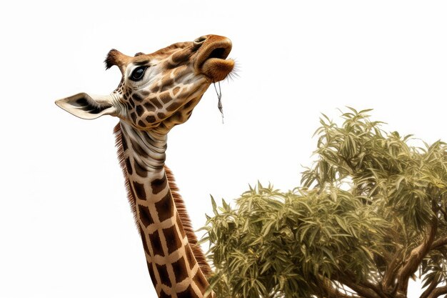 Photo majestic giraffe savors delicious leaves from tall tree