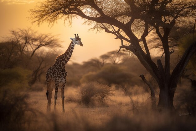 Majestic Giraffe in the Vast African Savannah