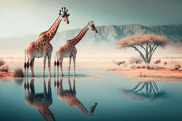 Majestic Giraffes in Serene Natural Habitat