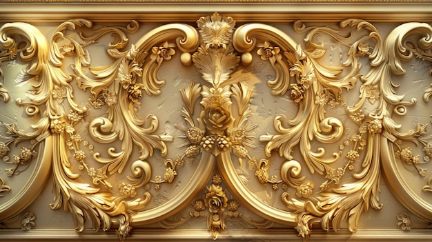 Величественная золотая барокковая настенная облицовка с пышными свитками аканта