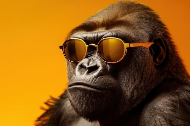 Величественная горилла демонстрирует свой стиль с модными солнцезащитными очками