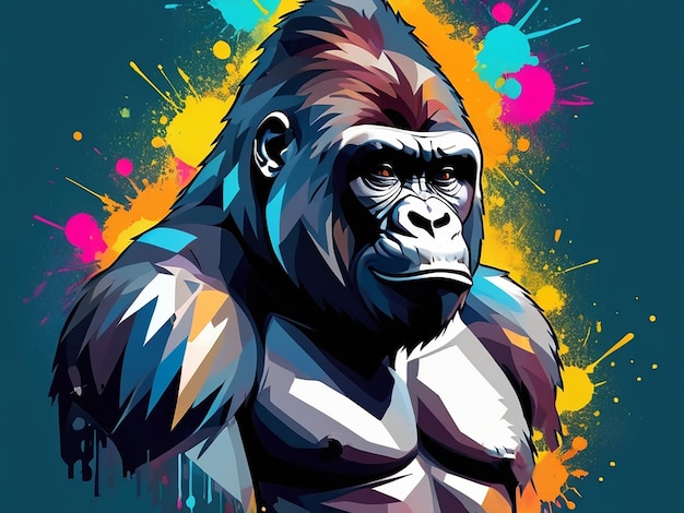 Majestic Gorilla with Sunglasses in colors splash generative ai