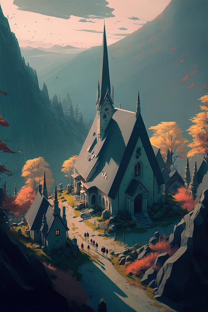 Majestic Gothic Landscape Joseph is Great TiltShift Mountain Valley by Atey Ghailan