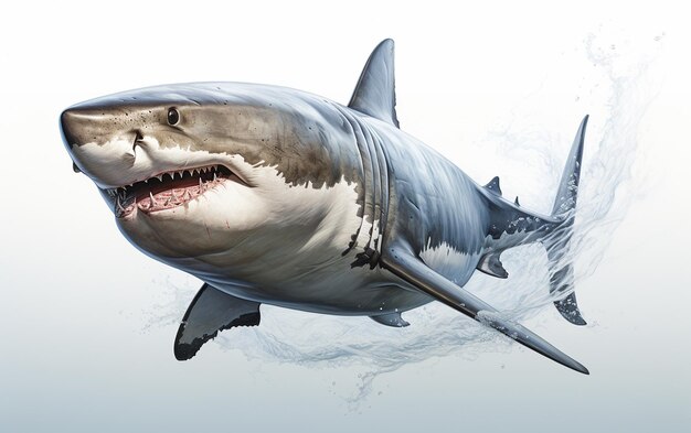 Majestic Great White Shark op een witte achtergrond