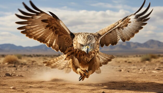 Foto il falco maestoso si alza diffondendo le ali abbracciando la libertà nella natura generata dall'ia