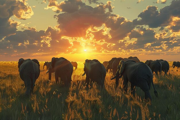 A majestic herd of elephants roaming the savannah