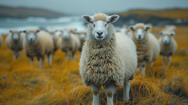 Majestic Herd of Sheep Grazing on Verdant Meadow