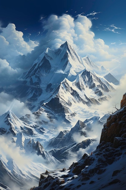 Majestic high mountain view, created with generative AI