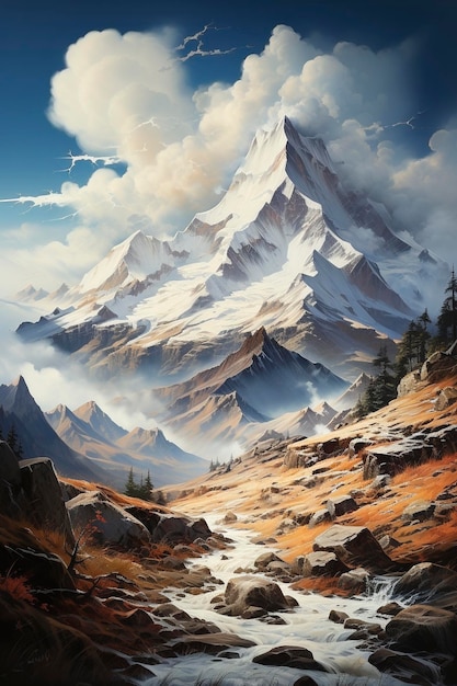 Majestic high mountain view, created with generative AI