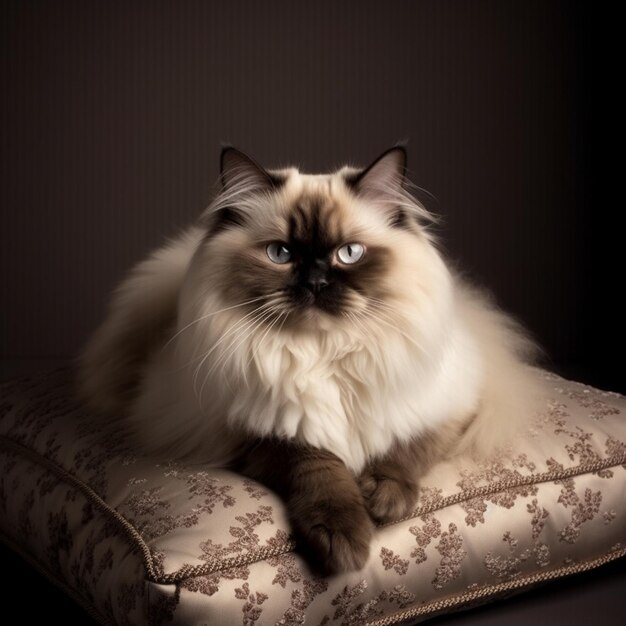 Majestic Himalayan Cat on Plush Velvet Cushion