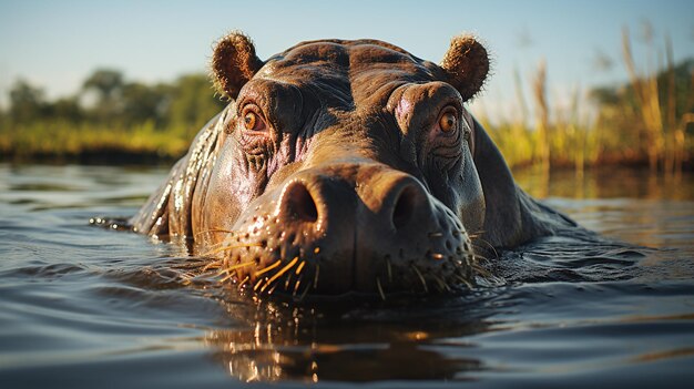 Majestic Hippopotamus Wallowing in Water