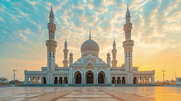 majestic and historical mosque with towering minarets intricate designs and a large dome