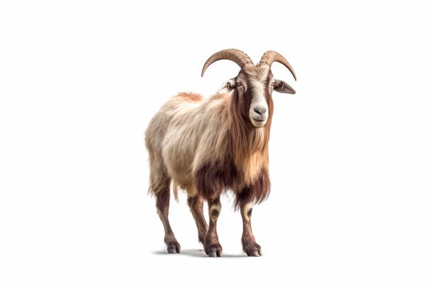 Foto maestosa capra con le corna su uno sfondo bianco