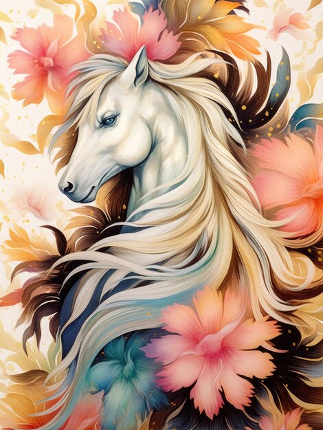 Величественная лошадь и цветы
