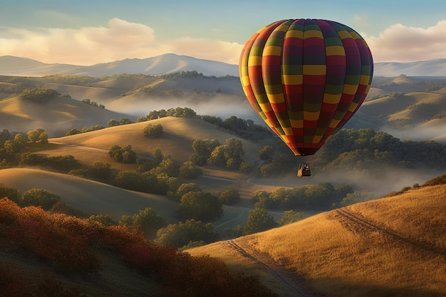 A majestic hot air balloon over a meadow