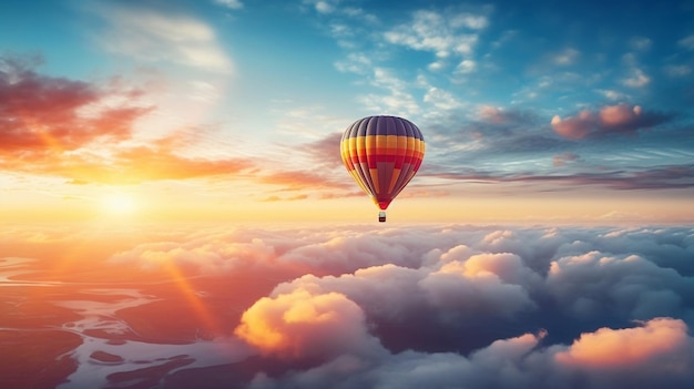 Majestic Hot Air Balloon Soaring Above Clouds Ai