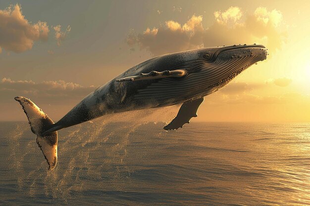 majestic humpback breaching at dawn on horizon generated ar c