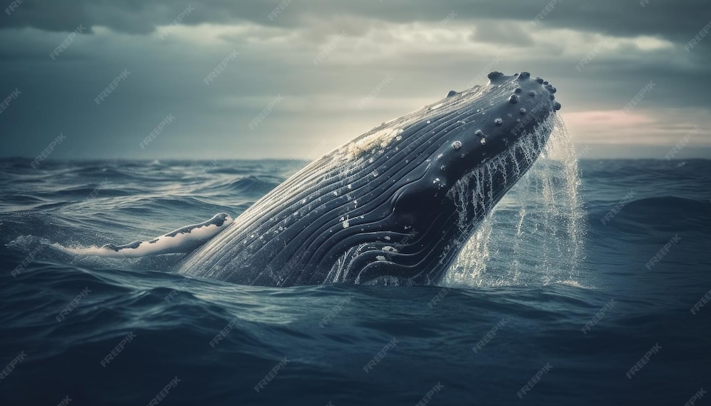 Premium Photo | A majestic humpback whale breaches splashing in the