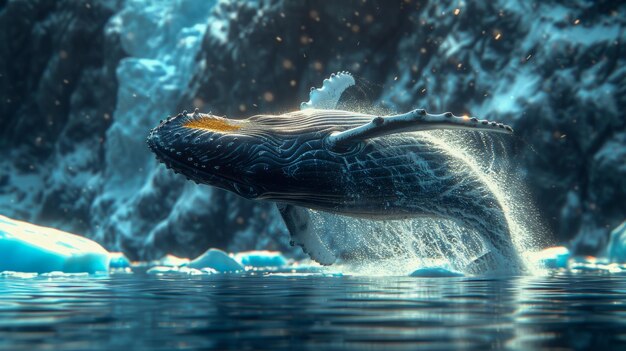 Majestic Humpback Whale Breaching in Glacial Waters