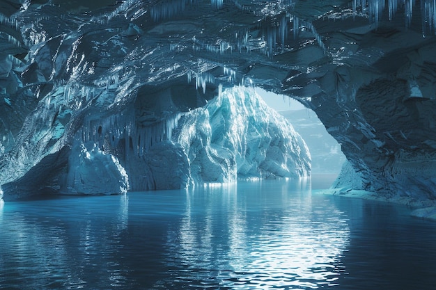 반사 된 빛 으로 반이는 웅장 한 얼음 동굴 들