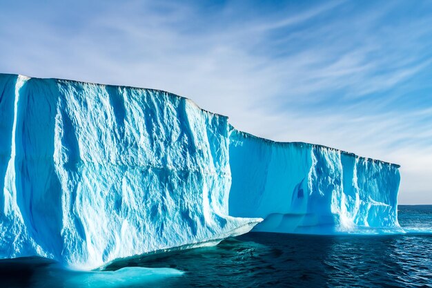 Majestic ice cliffs embrace a cool atmosphere framed by beautiful sea and sky