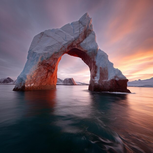 Majestic Iceberg Arch at Sunset