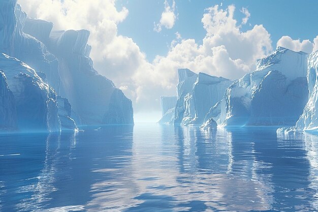 Величественные айсберги, плавающие в арктических водах.