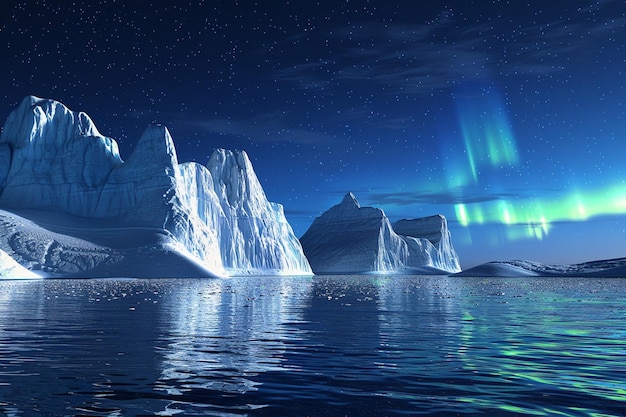 Majestic icebergs illuminated by the magical North