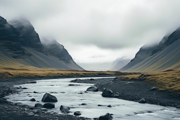 壮大なアイスランド山脈と氷河川