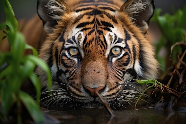 Majestic Indian Tiger in Rain Generative AI