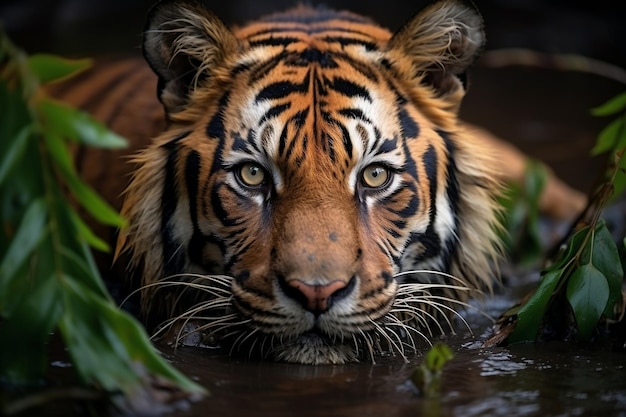 Majestic Indian Tiger in Rain Generative AI