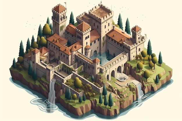 A majestic Italian castle digital art illustration